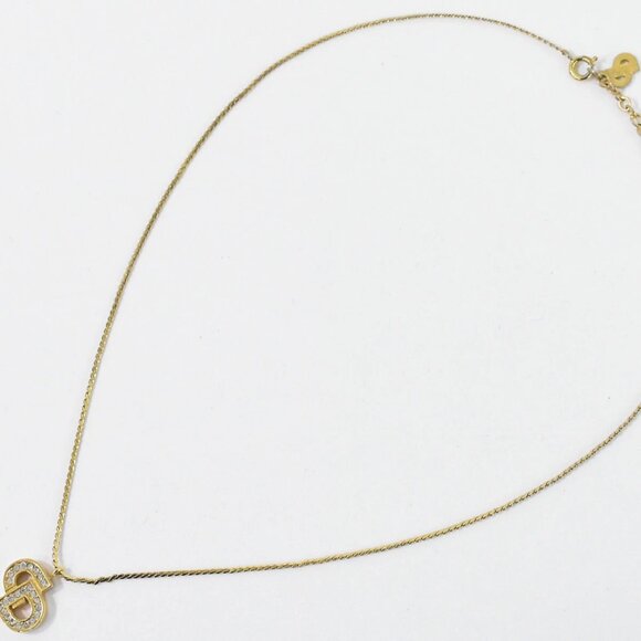 Christian Dior CD Logo Rhinestone Gold Plated Necklace - Picture 2 of 10